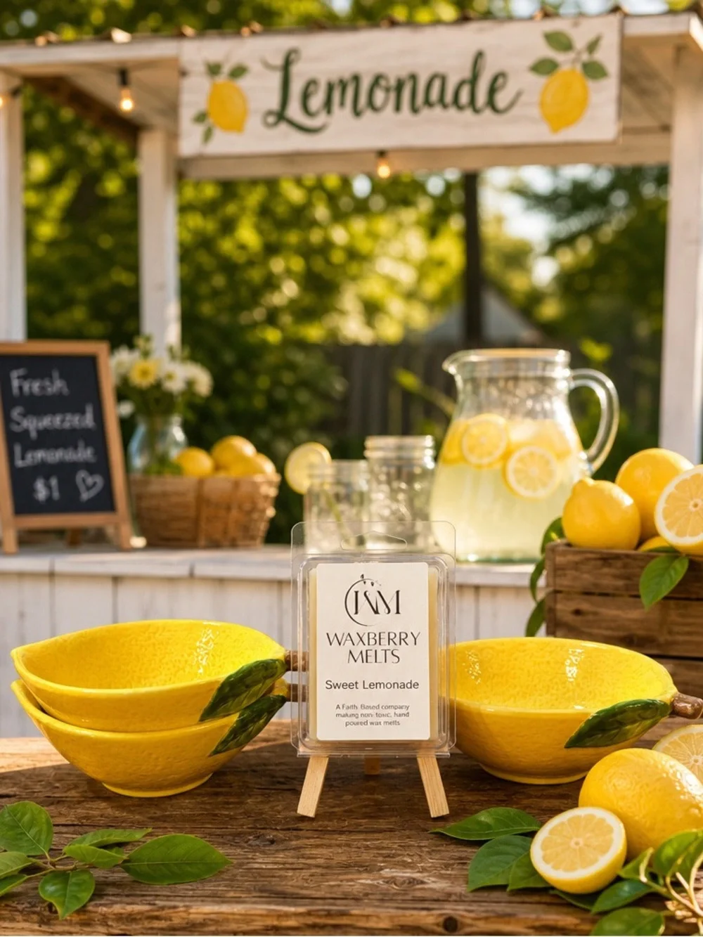 2 Ceramic Lemon Bowls & Hand Crafted Sweet Lemonade Scented Wax Melts